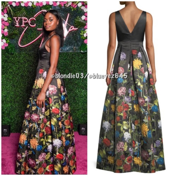 Alice + Olivia “Chantal” plunging flare gown dress 2 - Picture 2 of 5